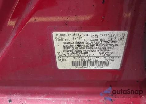 2010 Nissan Sentra 2.0 from USA, damaged, VIN 3N1AB6AP7AL640162
